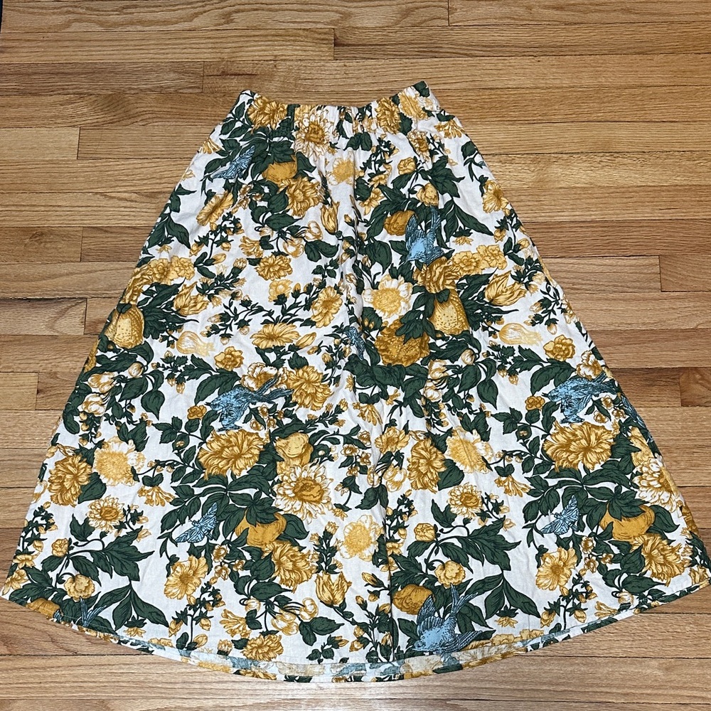 Abercrombie & Fitch Floral A-Line Skirt - Yellow and Green